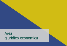 Area giuridico economica, su sfondo metà blu, caratteristico di giurisprudenza, e metà giallo, caratteristico di economia