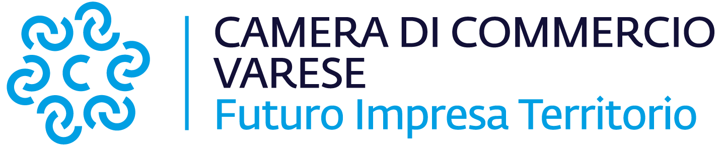 Marchio della Camera di Commercio Varese, con logo azzurro composto da varie C