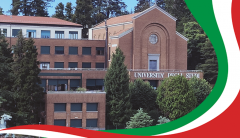 Ingresso della sede di via Ravasi con elemento grafico tricolore