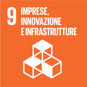 9 Imprese, innovazione e infrastrutture, scritta bianca su sfondo arancione, cubi sovrapposti