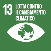 13 Lotta contro il cambiamento climatico, scritta bianca su sfondo verde, occhio stilizzato con pupilla a forma di mappamondo