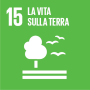 15 La vita sulla terra, scritta bianca con sfondo verde, terreno, albero e uccelli stilizzati