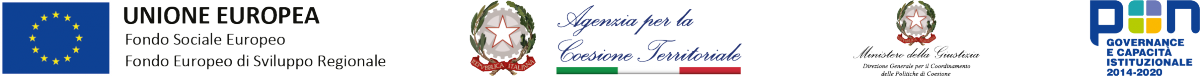Loghi di Fondo sociale europeo/Fondo europeo di sviluppo regionale, Agenzia per la coesione territoriale, Ministero della Giustizia, PON Loghi di Fondo sociale europeo/Fondo europeo di sviluppo regionale, Agenzia per la coesione territoriale, Ministero della Giustizia, PON